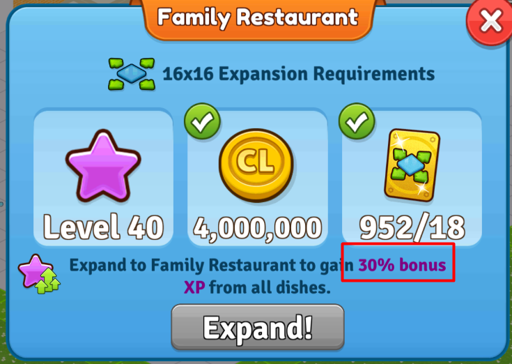 Bonus XP From Expansions and How It Works Cafeland World Kitchen